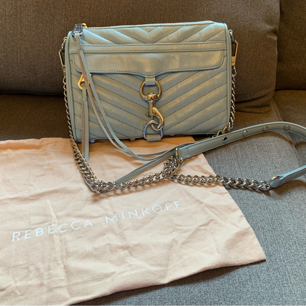 Rebecca Minkoff Light Blue Quilted Crossbody Bag with Chain Strap